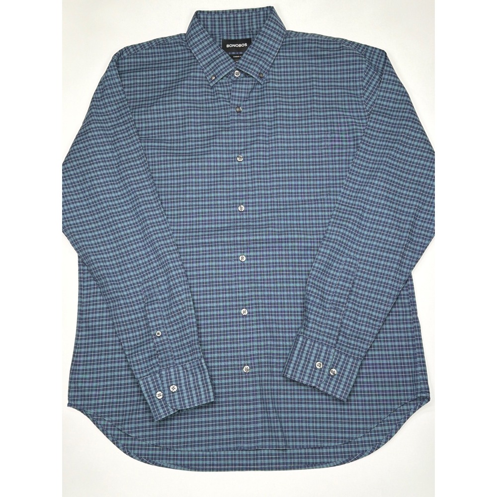 BONOBOS Standard Fit Plaid Button Down Shirt Men's Large Blue Green‎